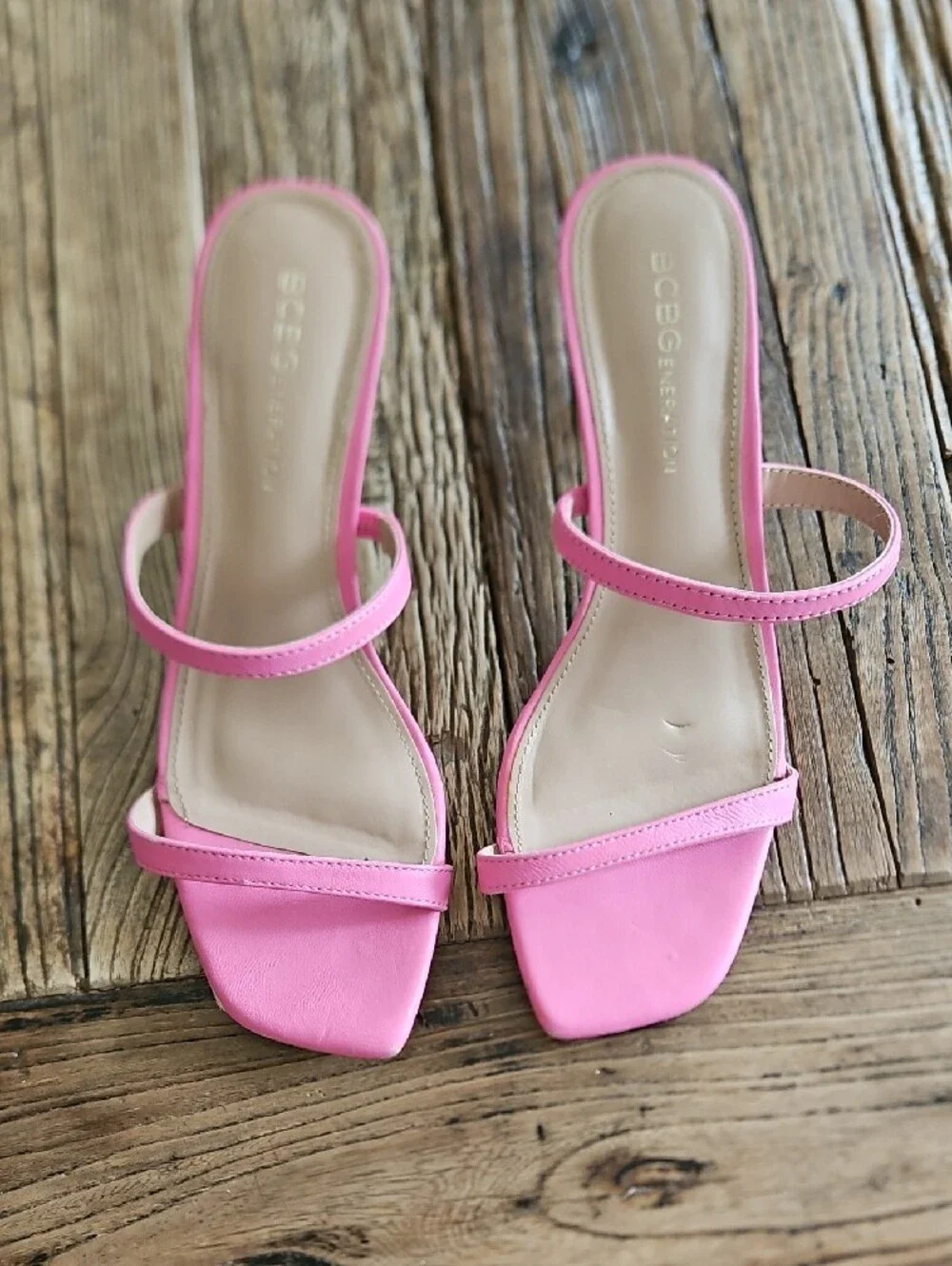 BCBGeneration Hot Pink Double-Strap Square-Toe Heels